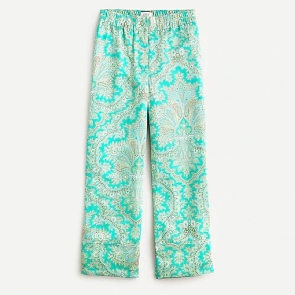 NWT J. Crew Ratti Paisley Wide Leg Pant Lounge Green 4 - Picture 3 of 13